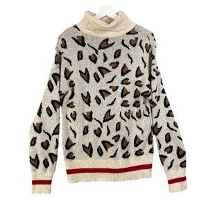 REVOLVE TULAROSA Leopard Turtleneck Sweater Womens SZ M‎ Wool Angora Beige